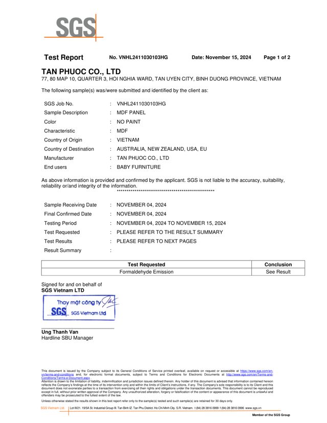 Materials test report