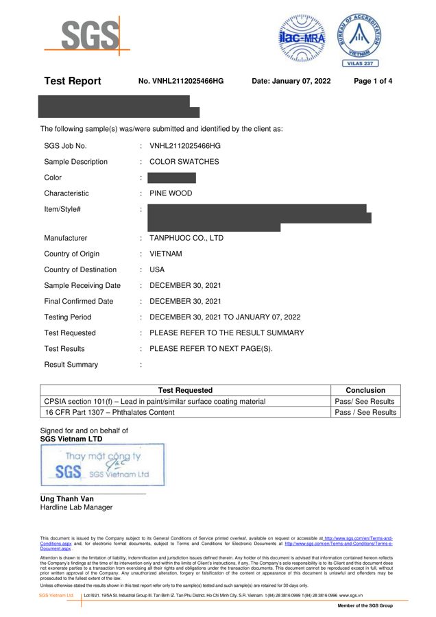 Materials test report