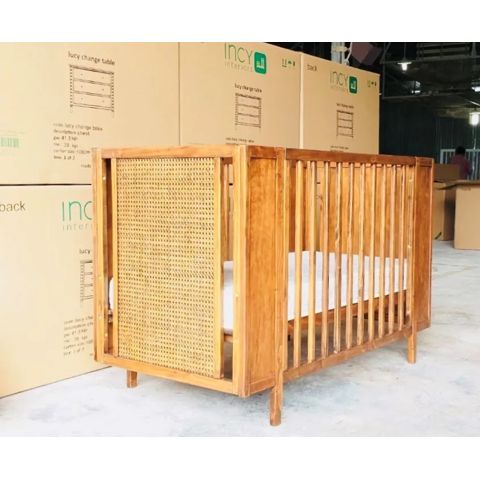 Natural Solid Wood Baby Crib 214 with Toddler Bed Conversion Kit – Tan Phuoc Furniture