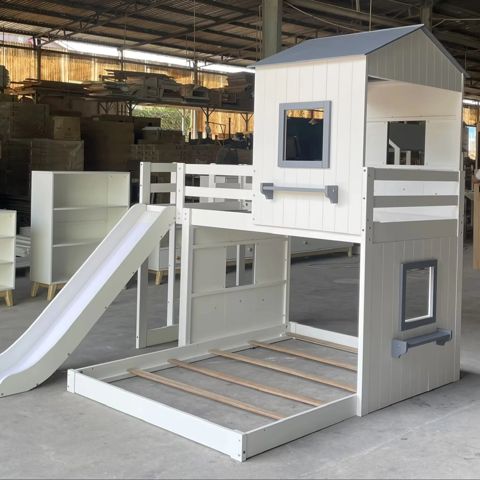 Wood Loft Bed for Kids 113 House Design with Window & Ladder – Tan Phuoc Furniture