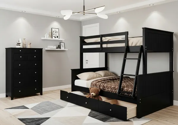 Natural Wood Bunk Bed with Drawers