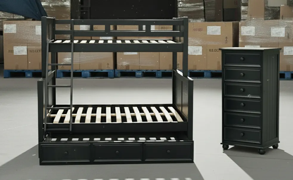 Natural Wood Bunk Bed with Drawers – view 2