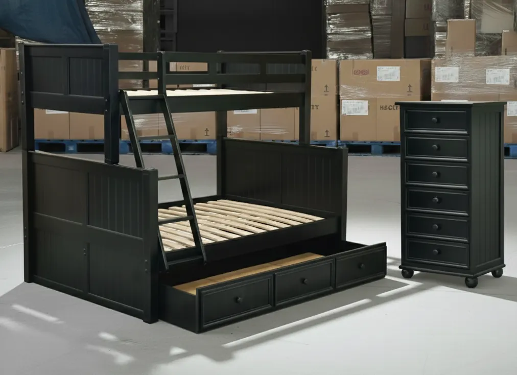 Natural Wood Bunk Bed with Drawers – view 3