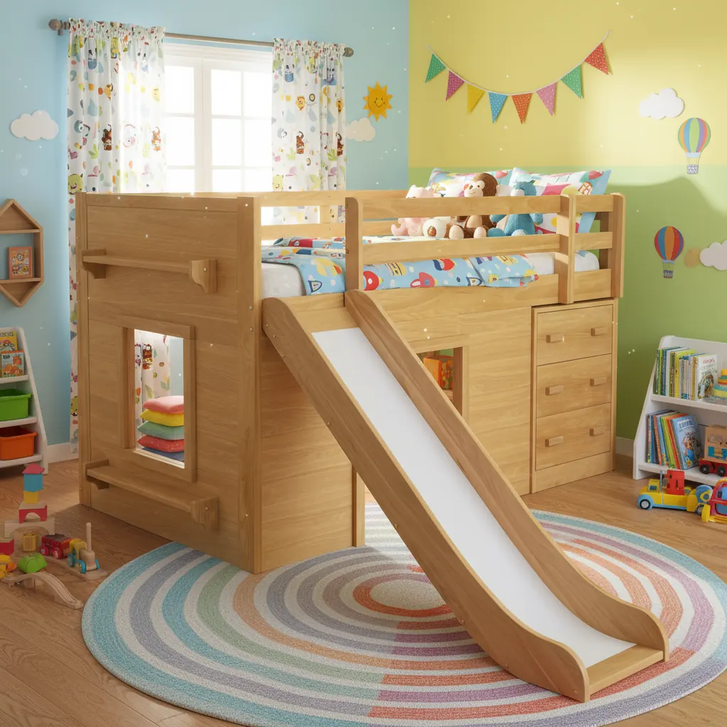 Bunk Bed with Slide & Drawer Steps – view 1
