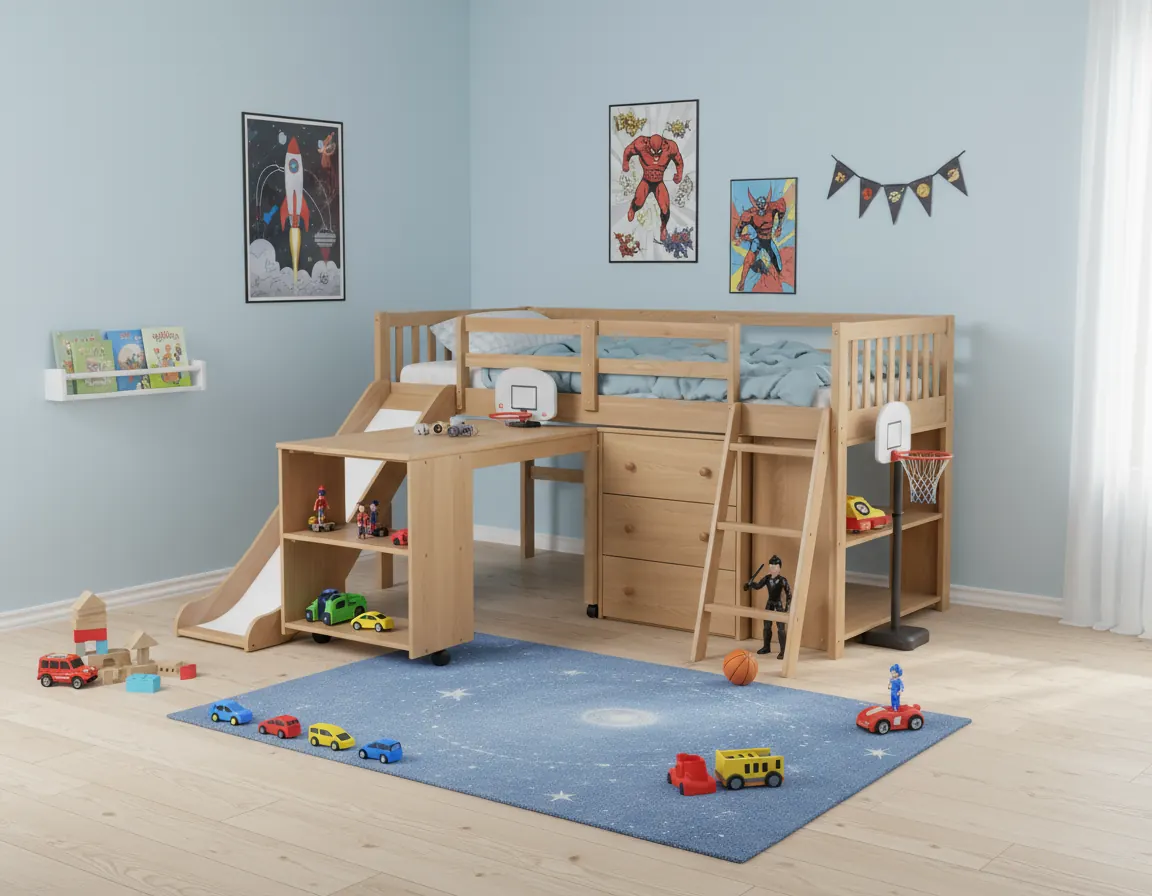 Bunk Bed with Slide & Study Desk – view 1