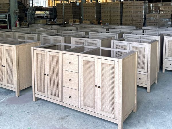 Batch of knock-down bathroom vanities with cane doors in production