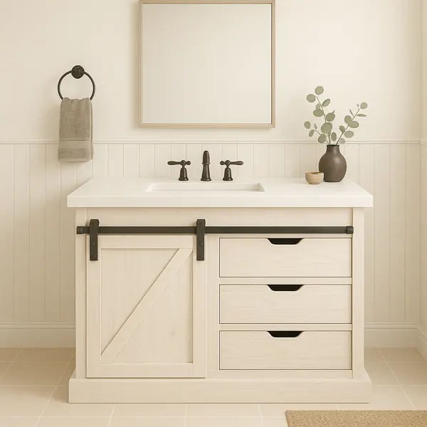 Farmhouse Bathroom Vanity with Sliding Door