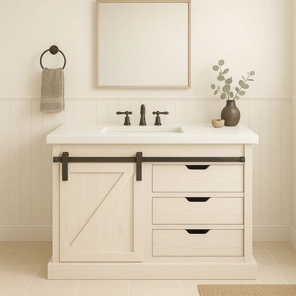 Farmhouse Bathroom Vanity with Sliding Door – view 1