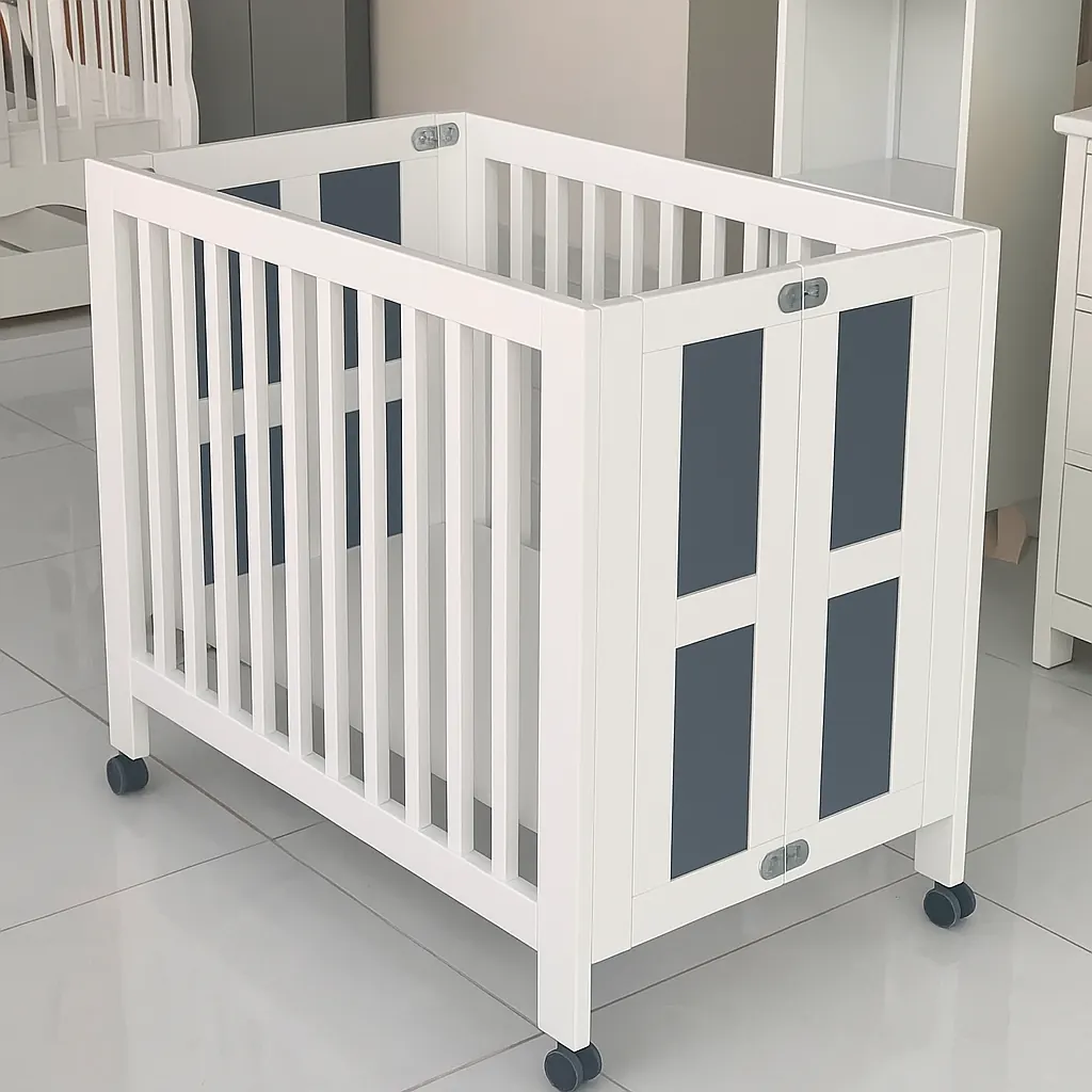 Foldable Wooden Crib with Wheels – view 3