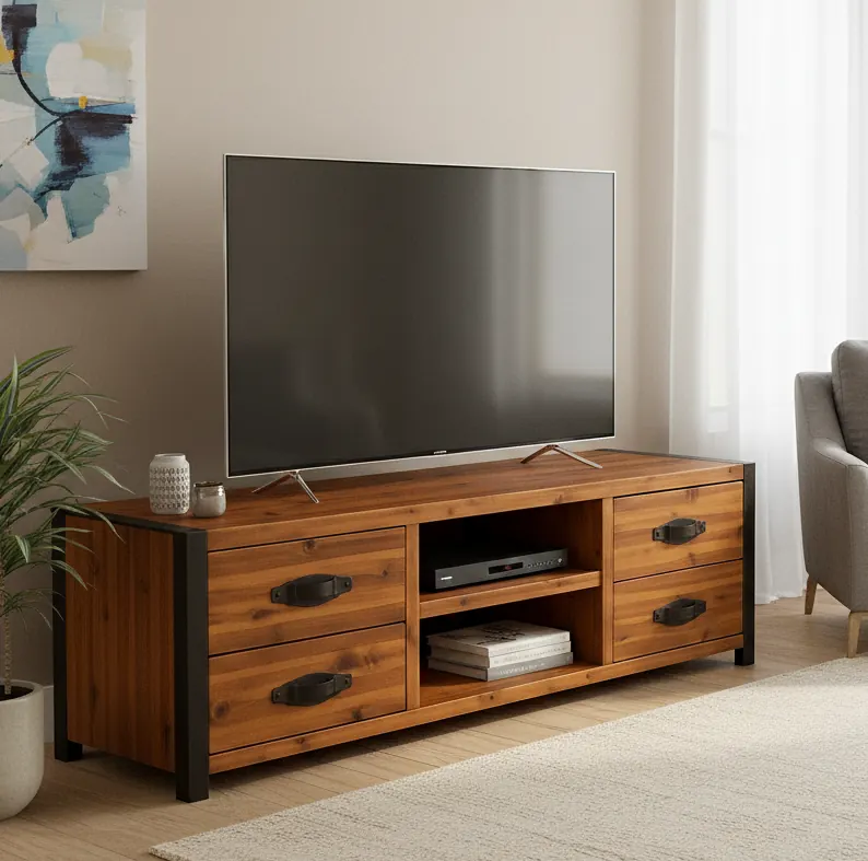 Modern Wood & Steel TV Console – view 1