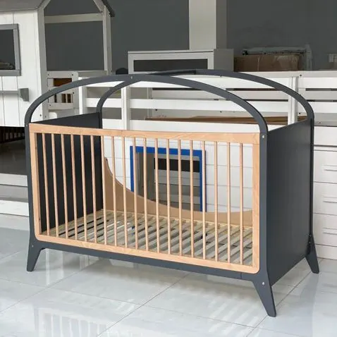 Modern Wooden Crib, Natural & Grey – view 2
