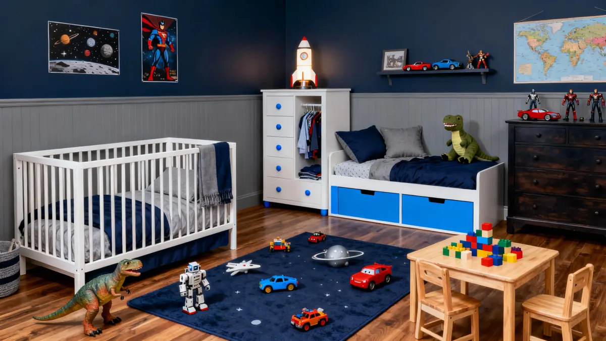 Natural Wood Children's Room Set: Bed, Crib, Cabinet, Table & Chair – view 1