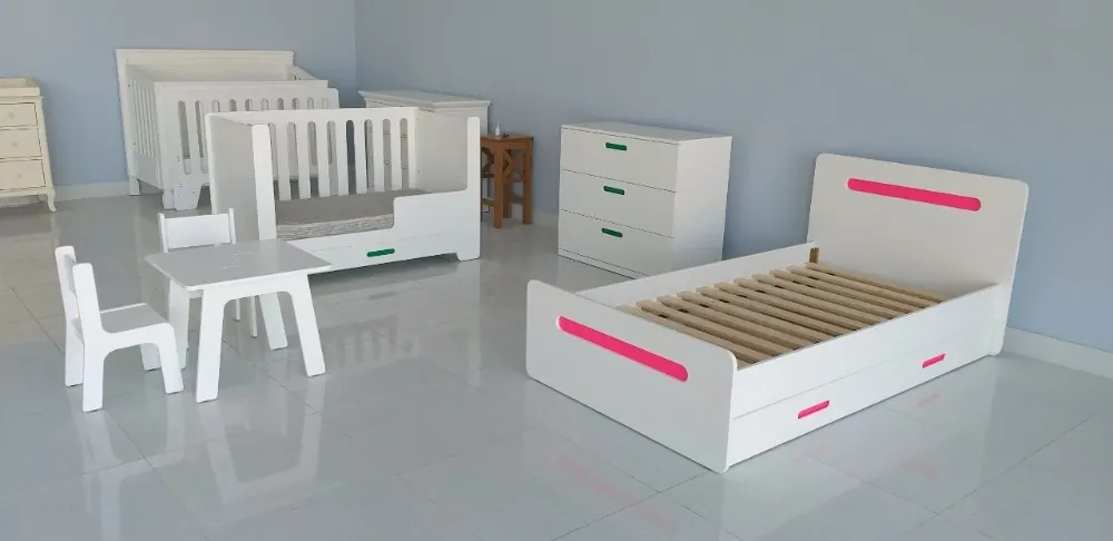 Natural Wood Children's Room Set: Bed, Crib, Cabinet, Table & Chair – view 2