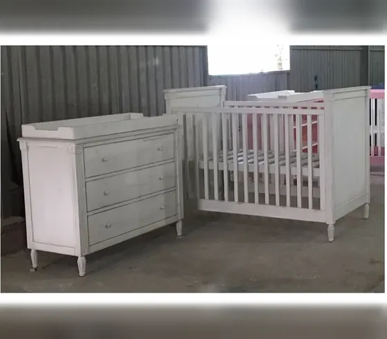 Antique White Crib & Changing Dresser - Changing Tables & Nursery Sets by Tan Phuoc Furniture, Vietnam