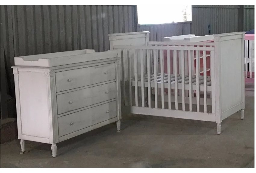 Antique White Crib & Changing Dresser - Changing Tables & Nursery Sets, flat-pack, Tan Phuoc Furniture Vietnam