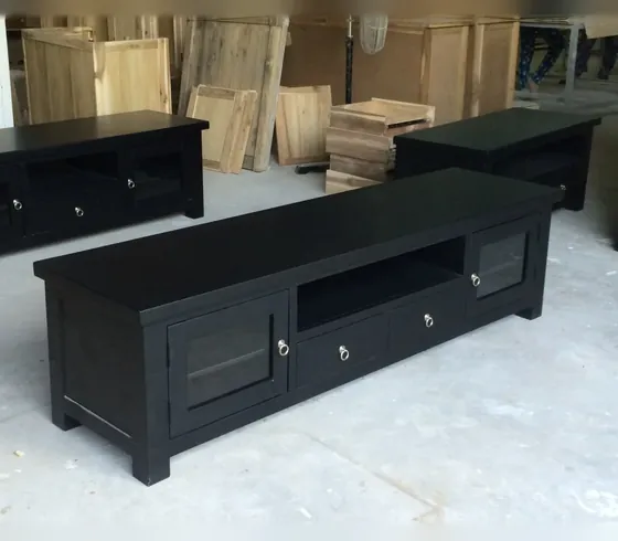 Black TV Cabinet with Glass Doors - TV & Media Units by Tan Phuoc Furniture, Vietnam