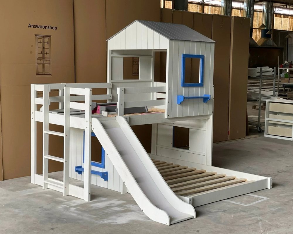 Bunk Bed with Slide and House Top - Bunk & Loft Beds, flat-pack, Tan Phuoc Furniture Vietnam