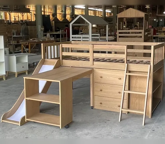 Loft Bed with Study Desk, Drawers & Slide - Bunk & Loft Beds by Tan Phuoc Furniture, Vietnam