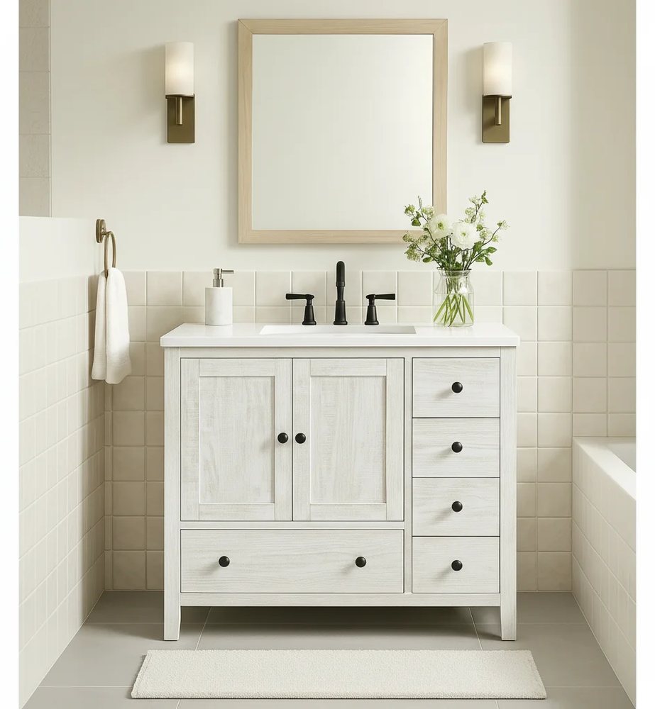 48-Inch Classic White Bathroom Vanity - Bathroom Vanities, flat-pack, Tan Phuoc Furniture Vietnam