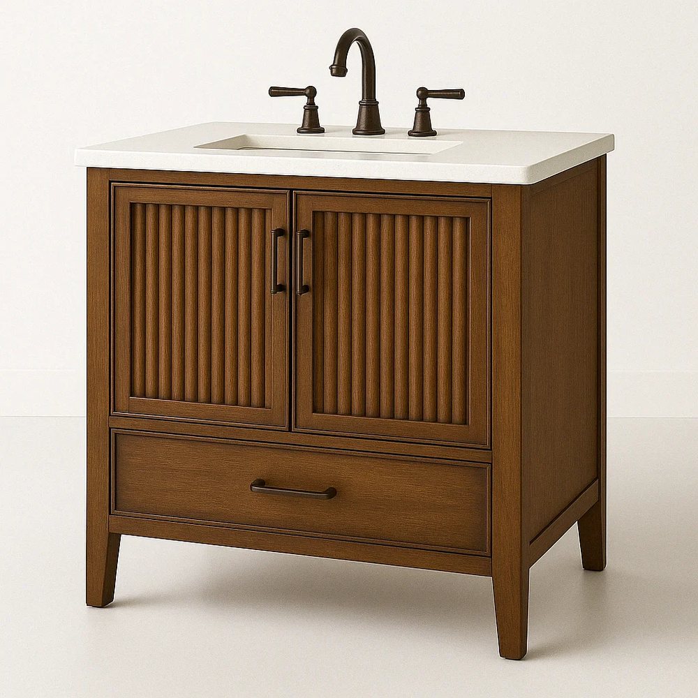 36-Inch Fluted-Door Bathroom Vanity - Bathroom Vanities, flat-pack, Tan Phuoc Furniture Vietnam