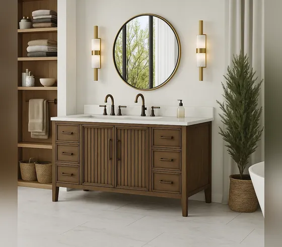 60-Inch Fluted-Door Bathroom Vanity - Bathroom Vanities by Tan Phuoc Furniture, Vietnam