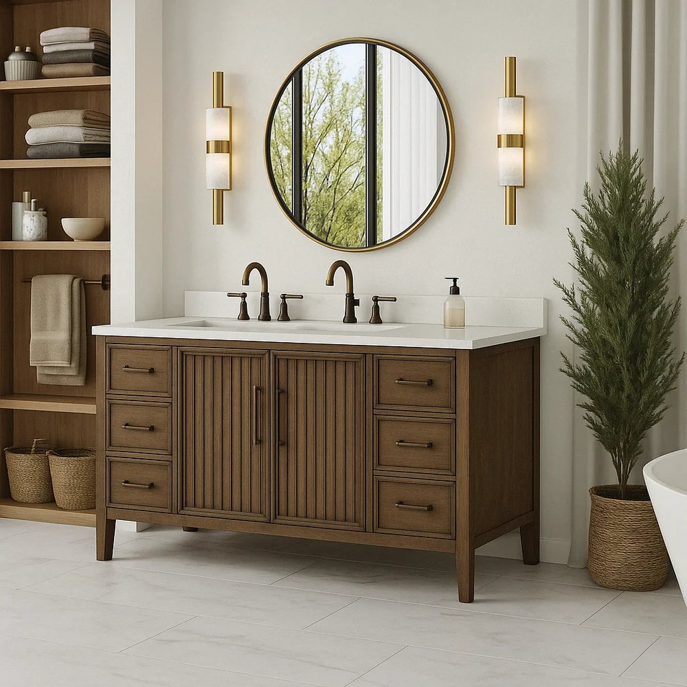 60-Inch Fluted-Door Bathroom Vanity - Bathroom Vanities, flat-pack, Tan Phuoc Furniture Vietnam