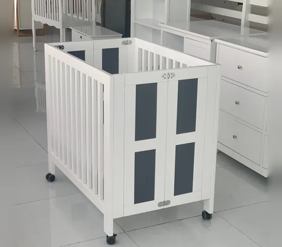Foldable Wooden Crib with Wheels - Cribs & Cots by Tan Phuoc Furniture, Vietnam