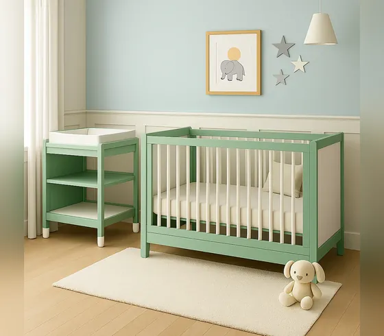 Green Baby Crib with Changing Table - Nursery by Tan Phuoc Furniture, Vietnam