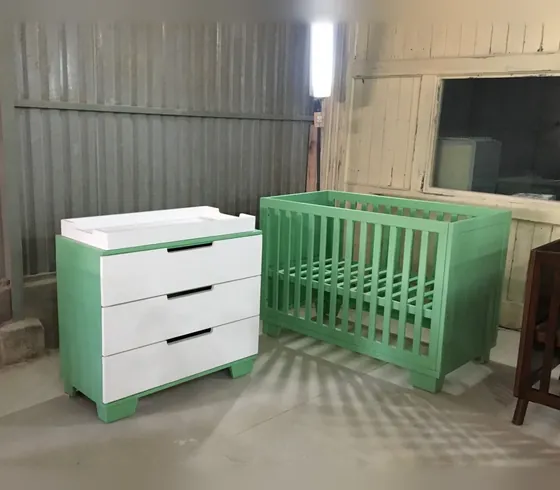 Green & White Nursery Set: Crib & Changing Dresser - Changing Tables & Nursery Sets by Tan Phuoc Furniture, Vietnam