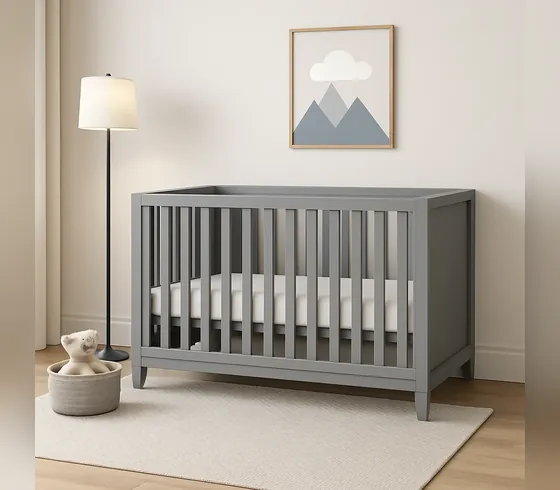 Grey Baby Crib with Matching Dresser - Nursery by Tan Phuoc Furniture, Vietnam
