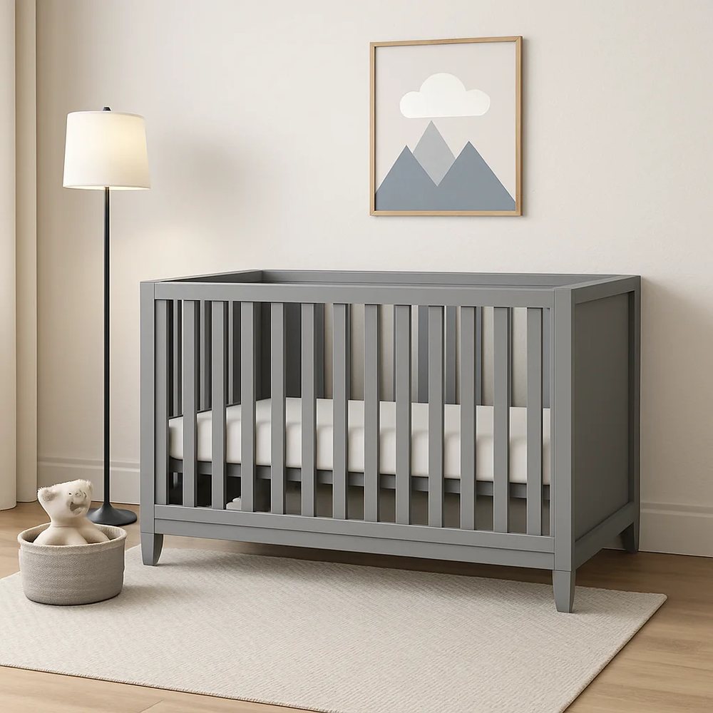 Grey Baby Crib with Matching Dresser - Nursery, flat-pack, Tan Phuoc Furniture Vietnam
