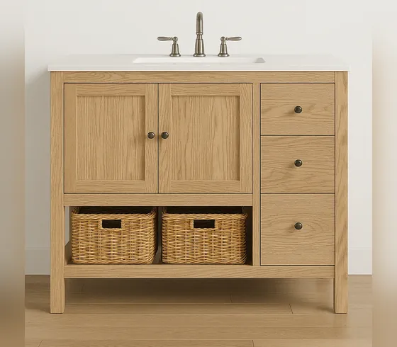 48-Inch Light Oak Vanity with Baskets - Bathroom Vanities by Tan Phuoc Furniture, Vietnam