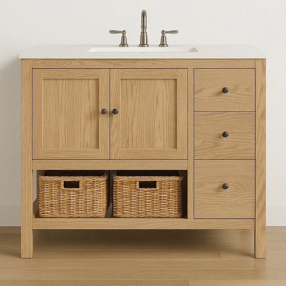 48-Inch Light Oak Vanity with Baskets - Bathroom Vanities, flat-pack, Tan Phuoc Furniture Vietnam