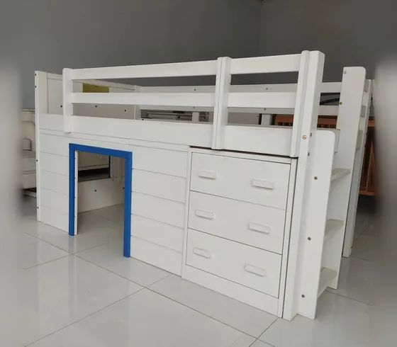 Low Loft Bed with Drawers and Window - Bunk & Loft Beds by Tan Phuoc Furniture, Vietnam
