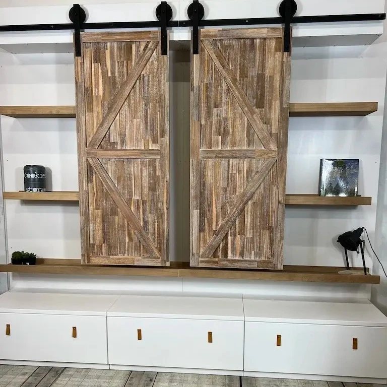 Media Wall Unit with Barn-Style Sliding Doors - TV & Media Units, flat-pack, Tan Phuoc Furniture Vietnam