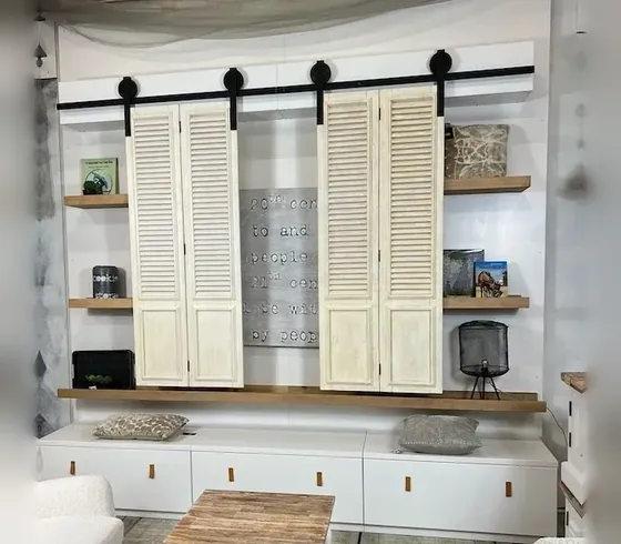 Media Wall Unit with Shutter Sliding Doors - TV & Media Units by Tan Phuoc Furniture, Vietnam
