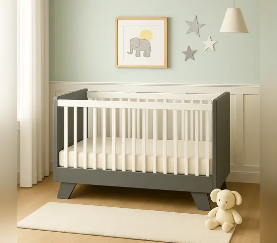 Modern White Cot 311 with Grey Frame - Nursery by Tan Phuoc Furniture, Vietnam