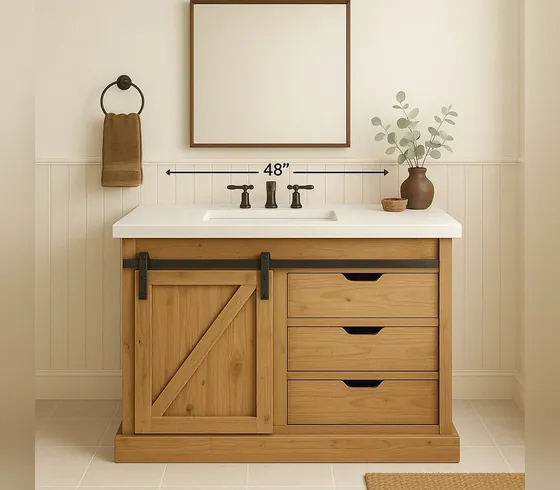 48-Inch Vanity with Natural Barn Door - Bathroom Vanities by Tan Phuoc Furniture, Vietnam