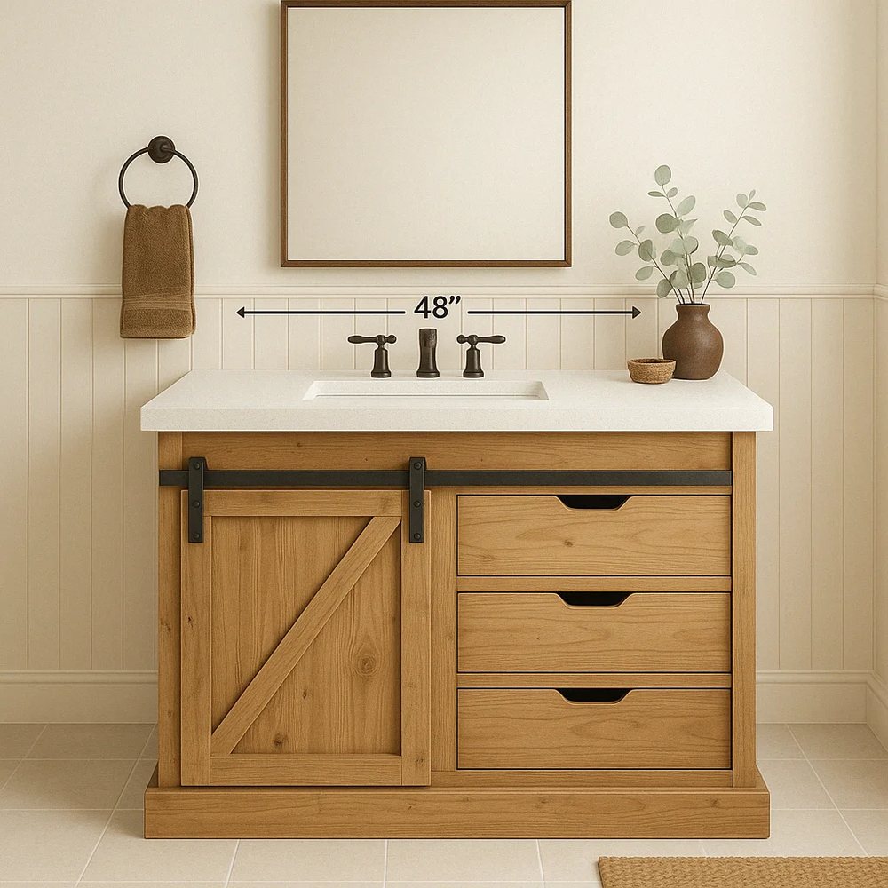 48-Inch Vanity with Natural Barn Door - Bathroom Vanities, flat-pack, Tan Phuoc Furniture Vietnam