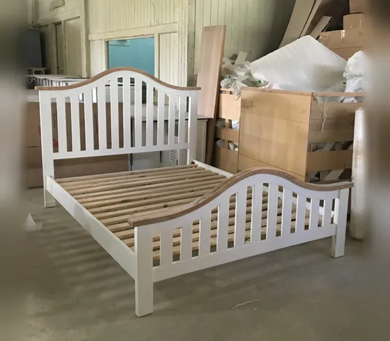 Arched Slatted Bed, White & Natural Oak - Bedroom & Dining by Tan Phuoc Furniture, Vietnam