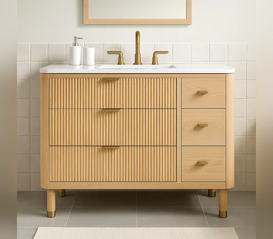 48-Inch Natural Oak Fluted Vanity - Bathroom Vanities by Tan Phuoc Furniture, Vietnam
