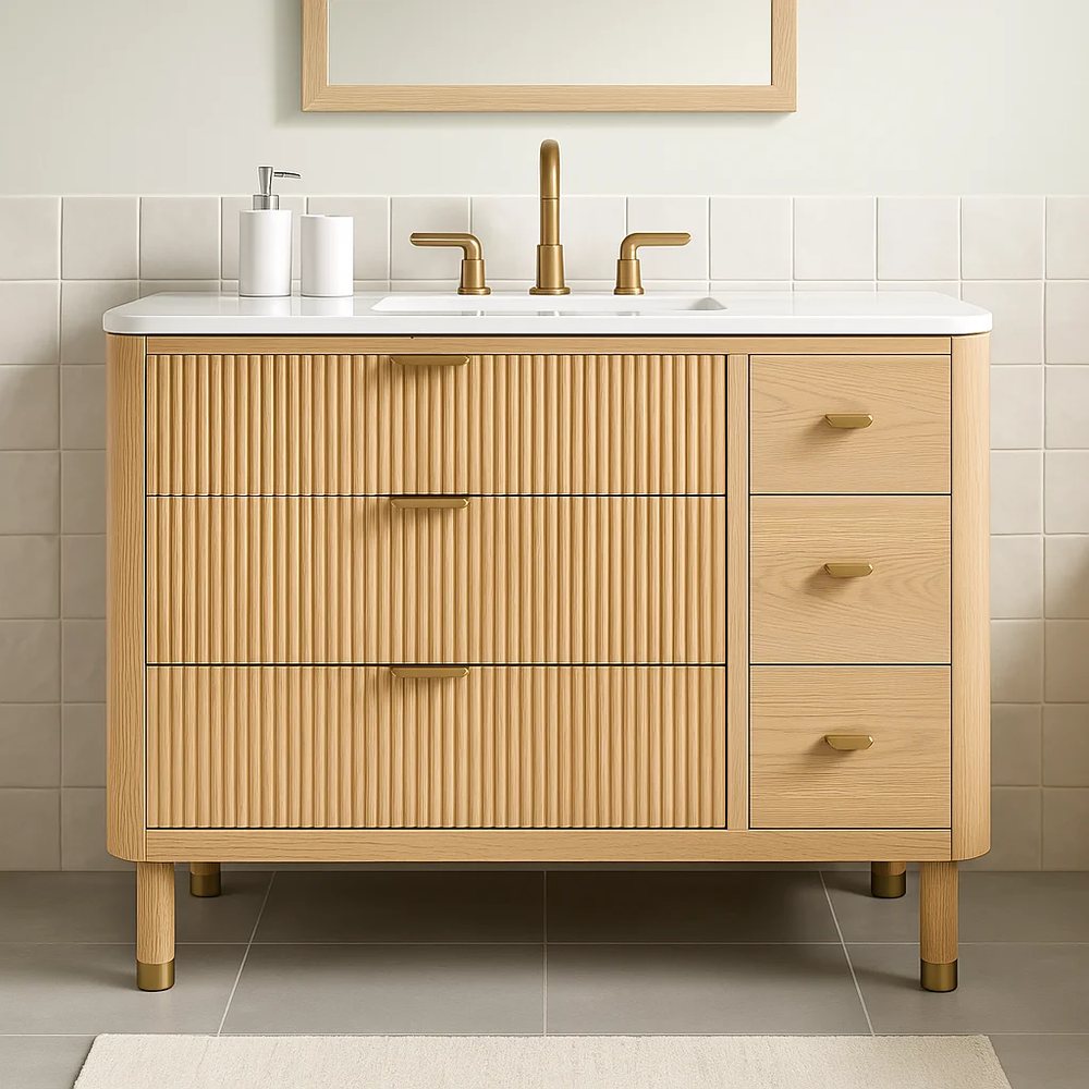 48-Inch Natural Oak Fluted Vanity - Bathroom Vanities, flat-pack, Tan Phuoc Furniture Vietnam
