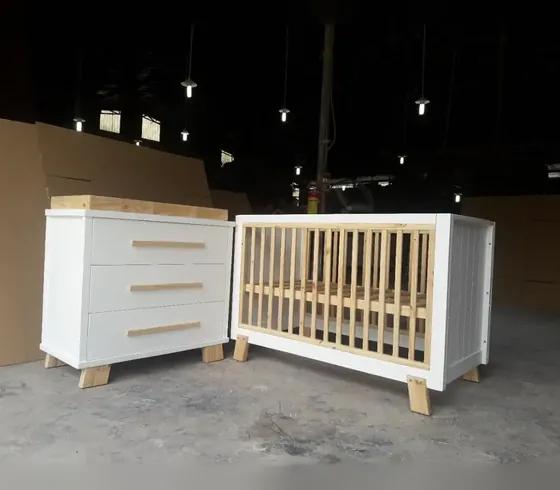 Natural-Slat Crib & 3-Drawer Dresser Set - Changing Tables & Nursery Sets by Tan Phuoc Furniture, Vietnam