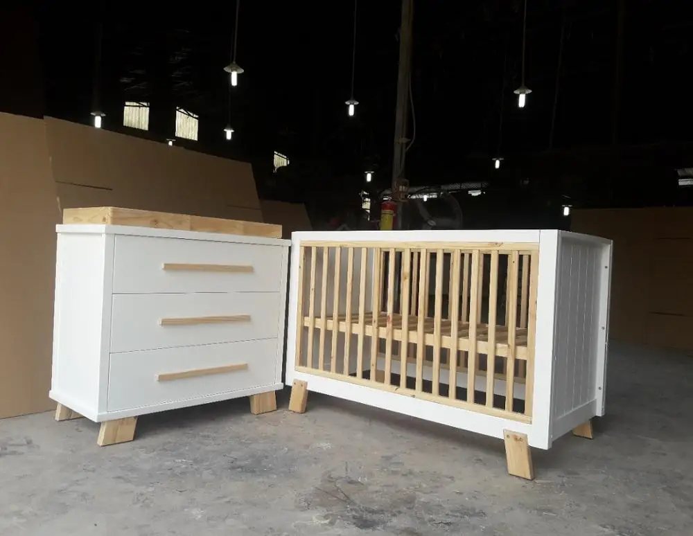 Natural-Slat Crib & 3-Drawer Dresser Set - Changing Tables & Nursery Sets, flat-pack, Tan Phuoc Furniture Vietnam