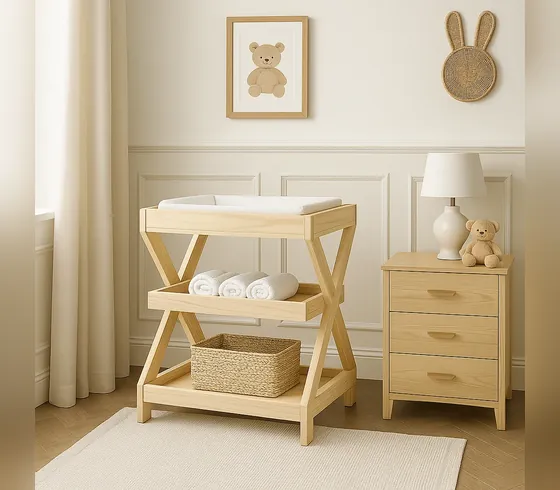 Natural Wood Changing Table with Shelves - Nursery by Tan Phuoc Furniture, Vietnam