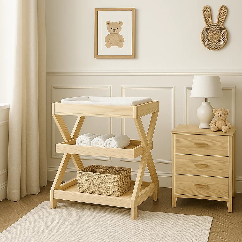 Natural Wood Changing Table with Shelves - Nursery, flat-pack, Tan Phuoc Furniture Vietnam