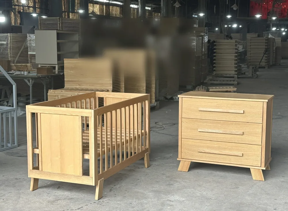 Natural Wood Crib & 3-Drawer Dresser Set, Splayed Legs - view 2
