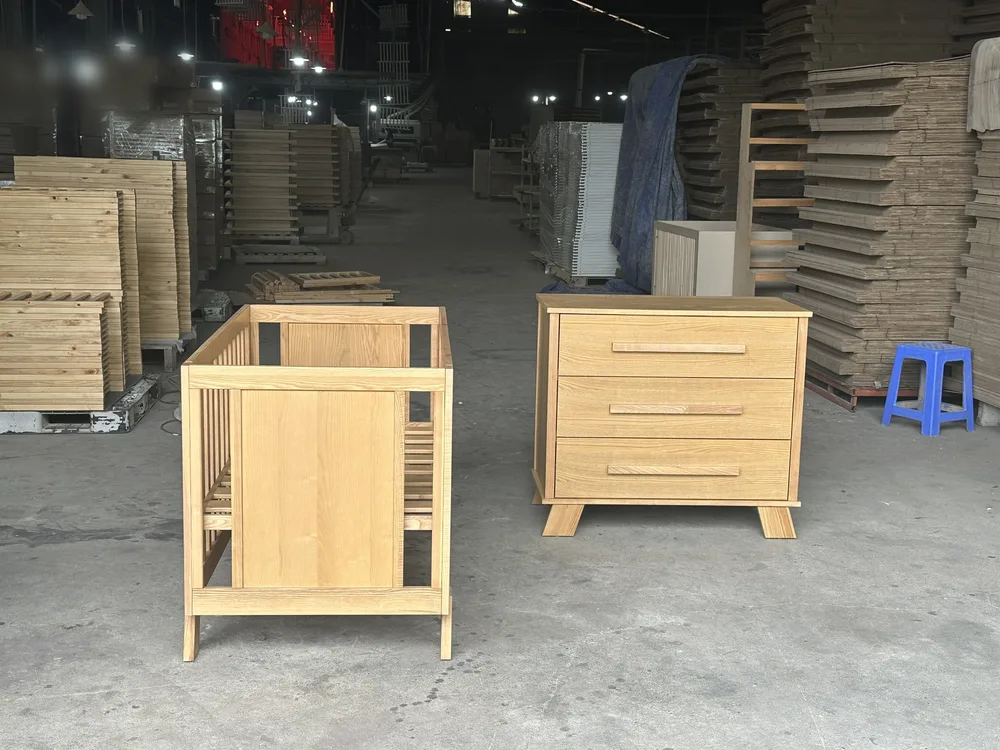 Natural Wood Crib & 3-Drawer Dresser Set, Splayed Legs - view 3