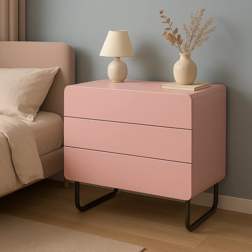 Pink Side Table with Metal Legs - Nightstands, flat-pack, Tan Phuoc Furniture Vietnam