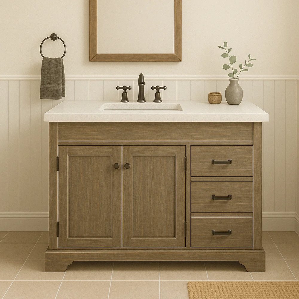 48-Inch Shaker Bathroom Vanity, Sage Finish - Bathroom Vanities, flat-pack, Tan Phuoc Furniture Vietnam
